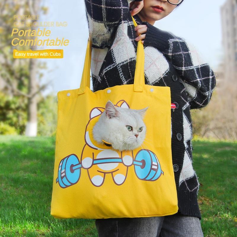 Cute Animal Shaped Pet Canvas Shoulder Bag Portable Cat Carrier Tote Chest Bag with Head Exposure Design Outdoor Travel Pet Carrier for Cats Dogs Pet Supplies