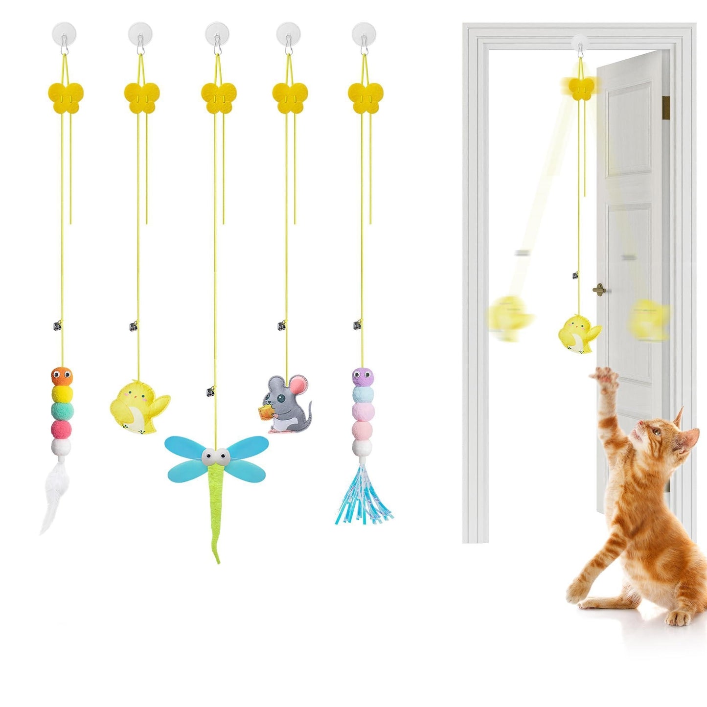 5 Pcs Interactive Cat Feather Toys for Mental Physical Stimulation Lonely Cat Companion Entertainment Plush Feather Teaser Toys for Indoor Cats