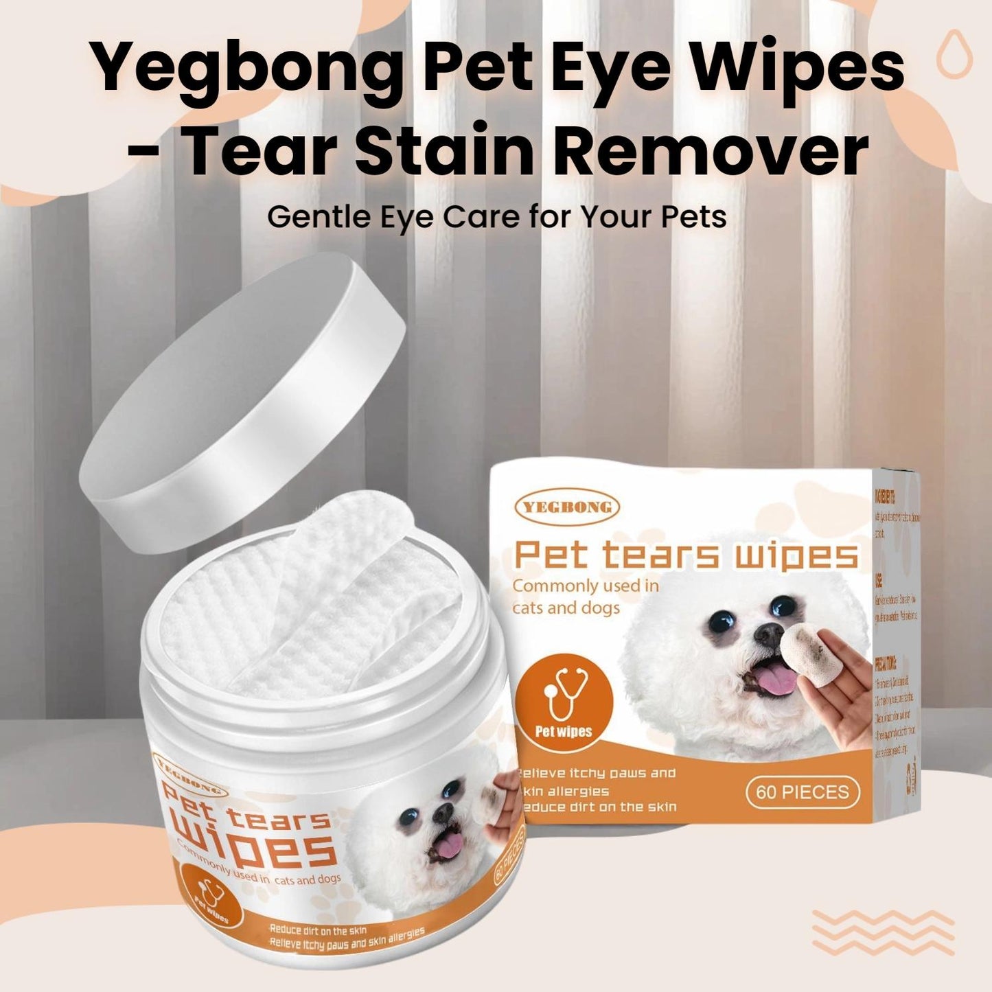 Yegbong Pet Eye - Cleaning Wipes for Dogs and Cats Tear - Stain Removal Remove Eye Dirt Soft Cotton Pad Gentle and Non - Irritating