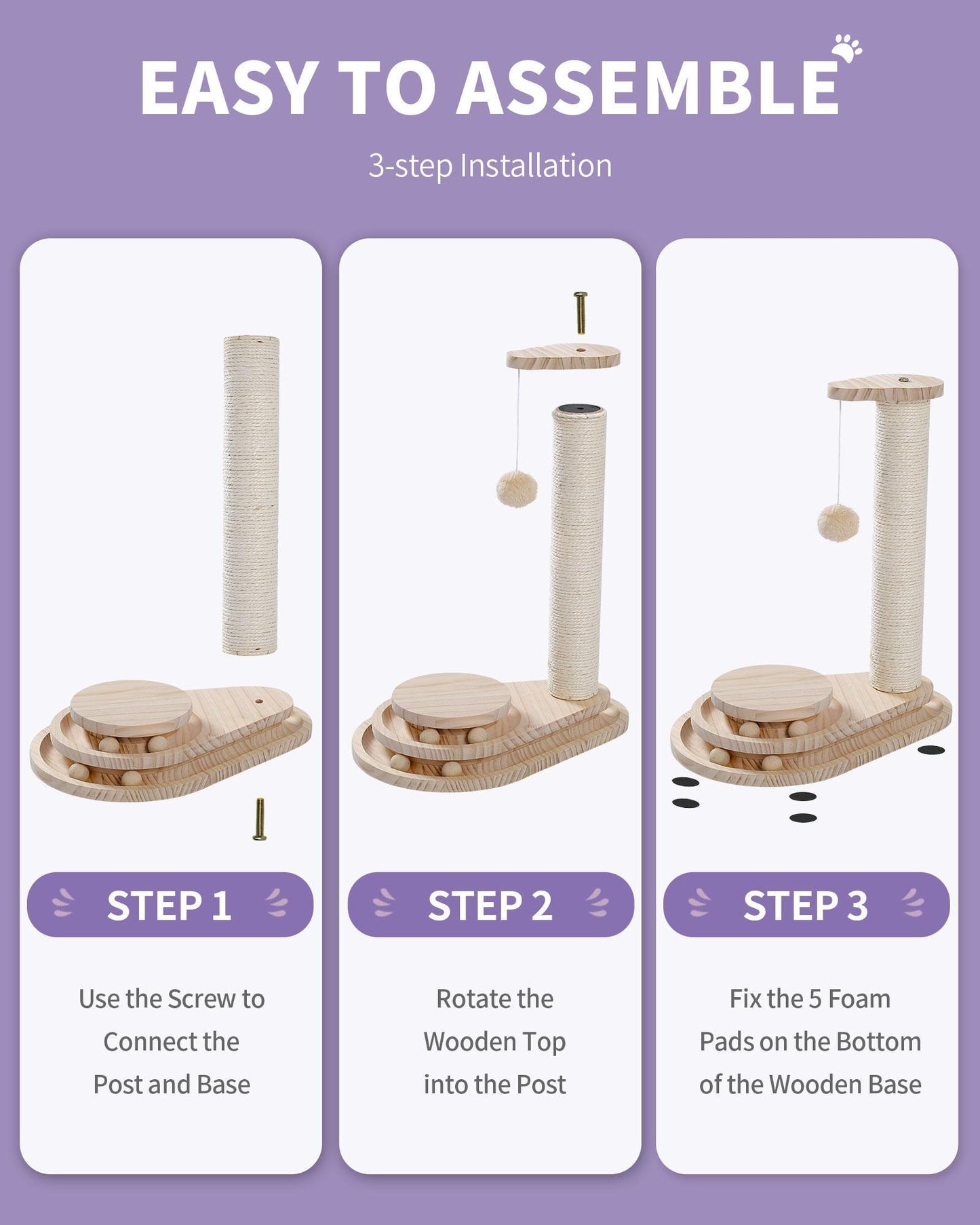 Cat Scratcher Toy 2 Level Balls Natural Sisal Post Furry Ball Fun Protects Furniture Keeps Cats Busy Safe Durable for All Cat Ages Fits Home Decor