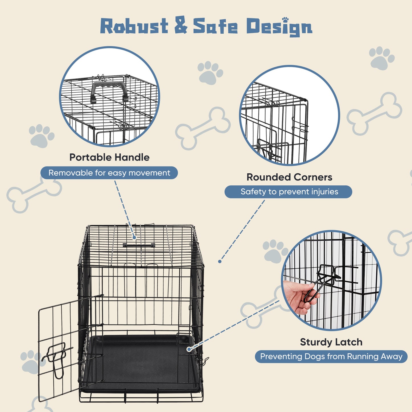 24 Inch Single Door Dog Cage Foldable Wire Crate for Small Medium Dogs Sturdy Metal Pet Kennel with Locking System Portable Indoor Outdoor Pet Cage with Removable Pan