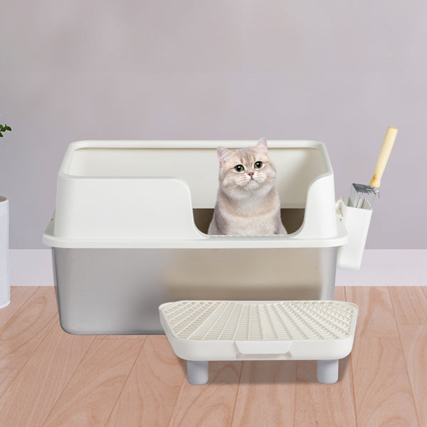 Stainless Steel Cat Litter Box - Extra Large, Anti-Tracking, Odor-Resistant with Filter Pedal