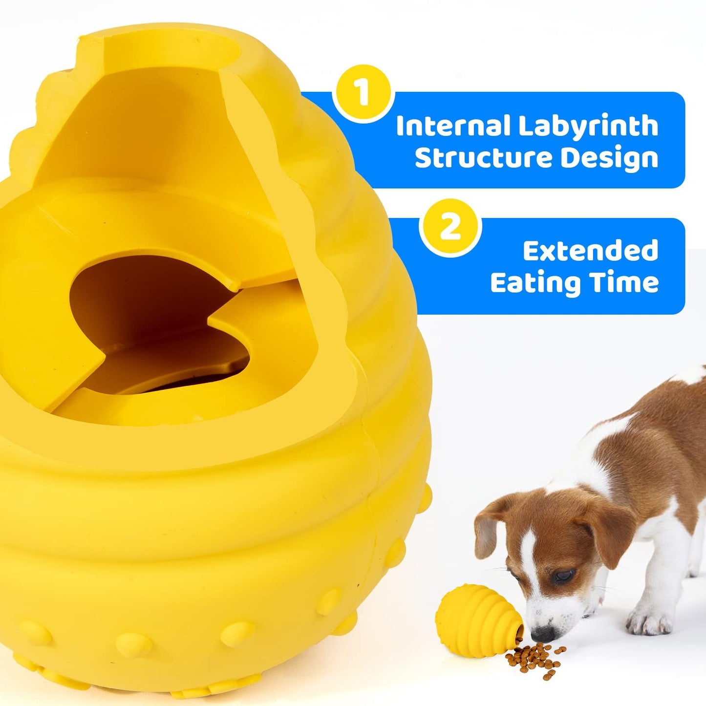 Yellow Egg-Shaped Dog Teething Toy Fetch Treat-Hiding Solo Play Interactive Dispenser Chew Toy for Puppies Dental Cleaning Durable Rubber Treat Puzzle Enrichment Toy