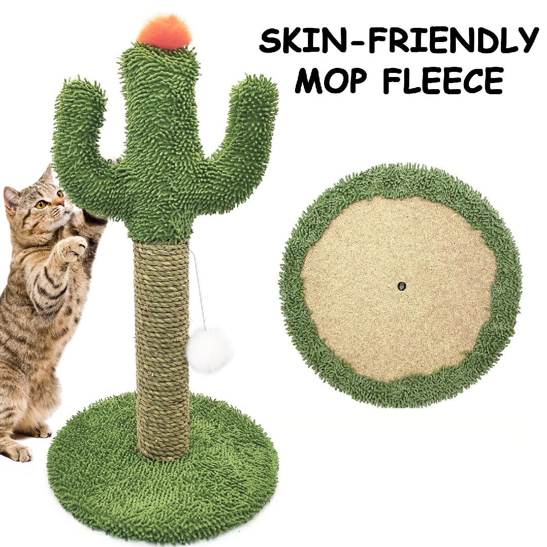 Cactus Shaped 2 in 1 Cat Climbing Tree Solid Wooden Base Natural Sisal Scratching Post with Suspended Balls Indoor Multi Level Activity Center for Climbing Claw Sharpening Play Cat Tree