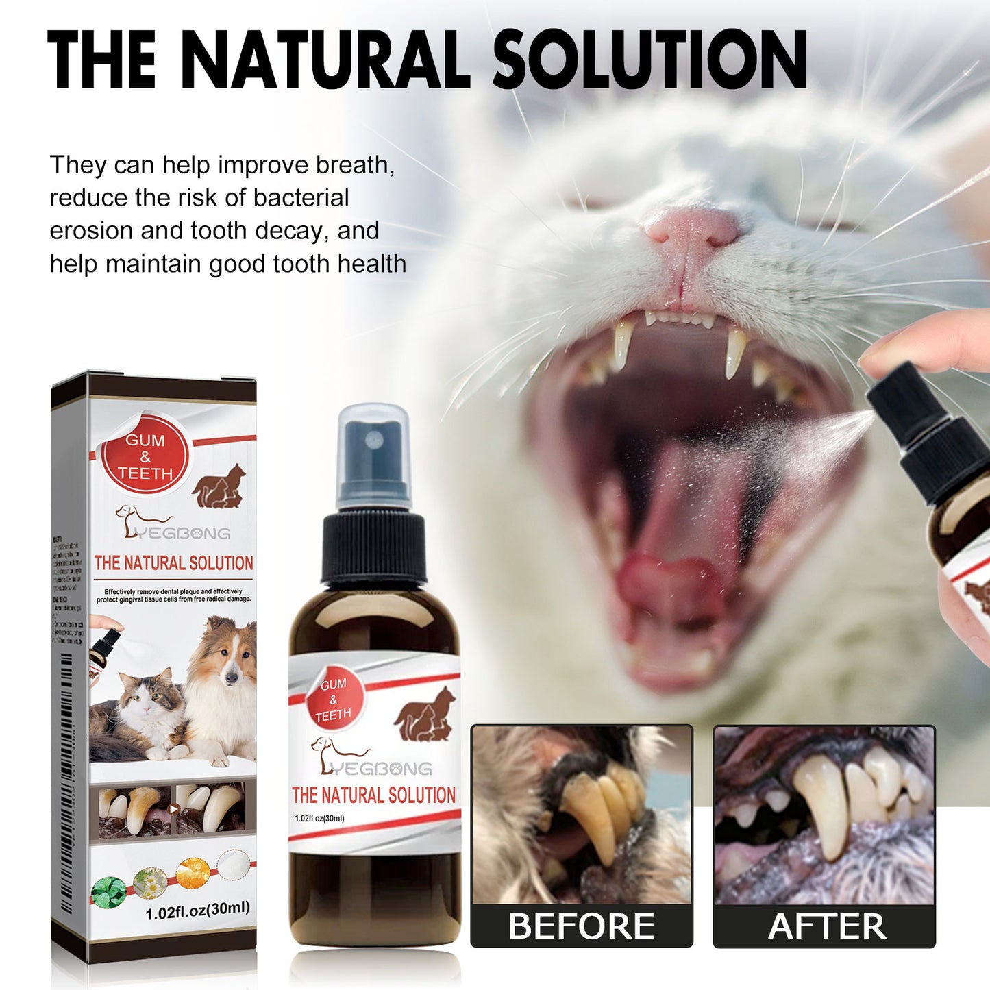 Premium Pet Dental Cleaning Spray - Tartar Remover Freshens Breath | Vet Approved Natural Formula | Safe Daily Use for Dogs Cats