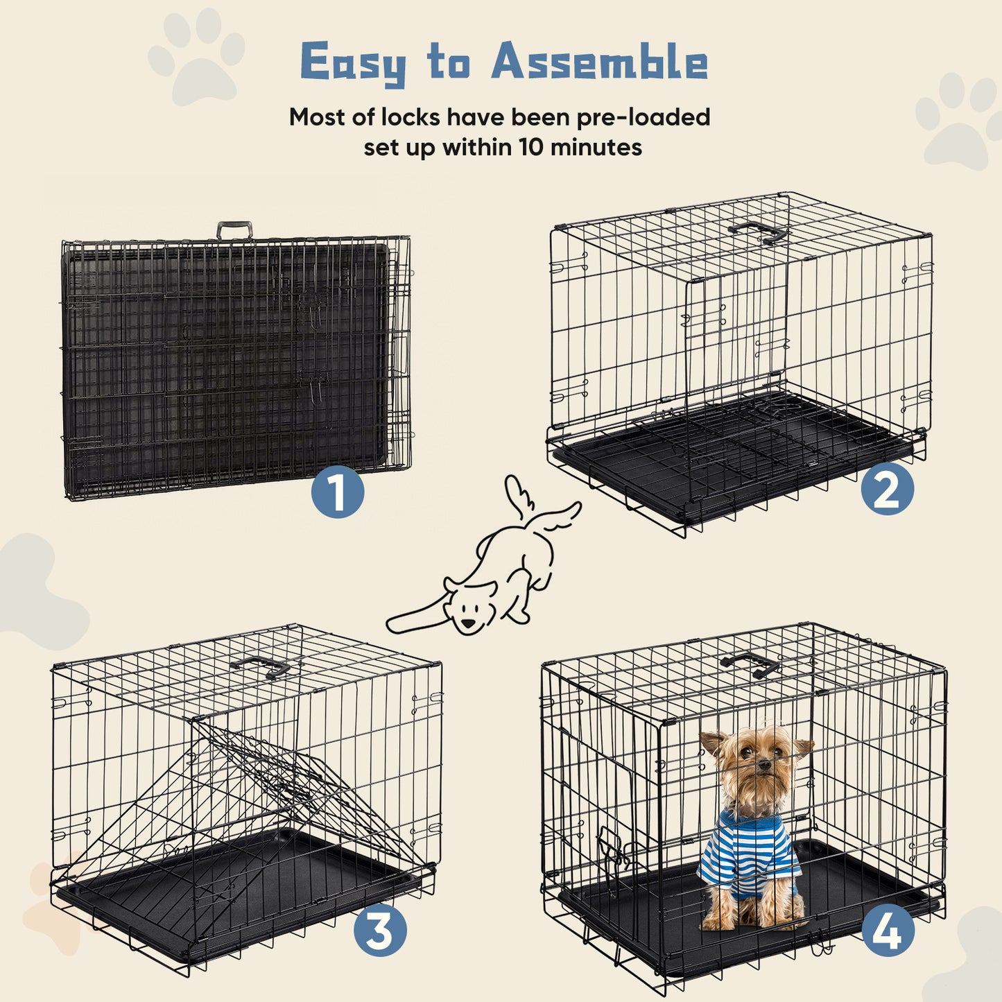24 Inch Single Door Dog Cage Foldable Wire Crate for Small Medium Dogs Sturdy Metal Pet Kennel with Locking System Portable Indoor Outdoor Pet Cage with Removable Pan