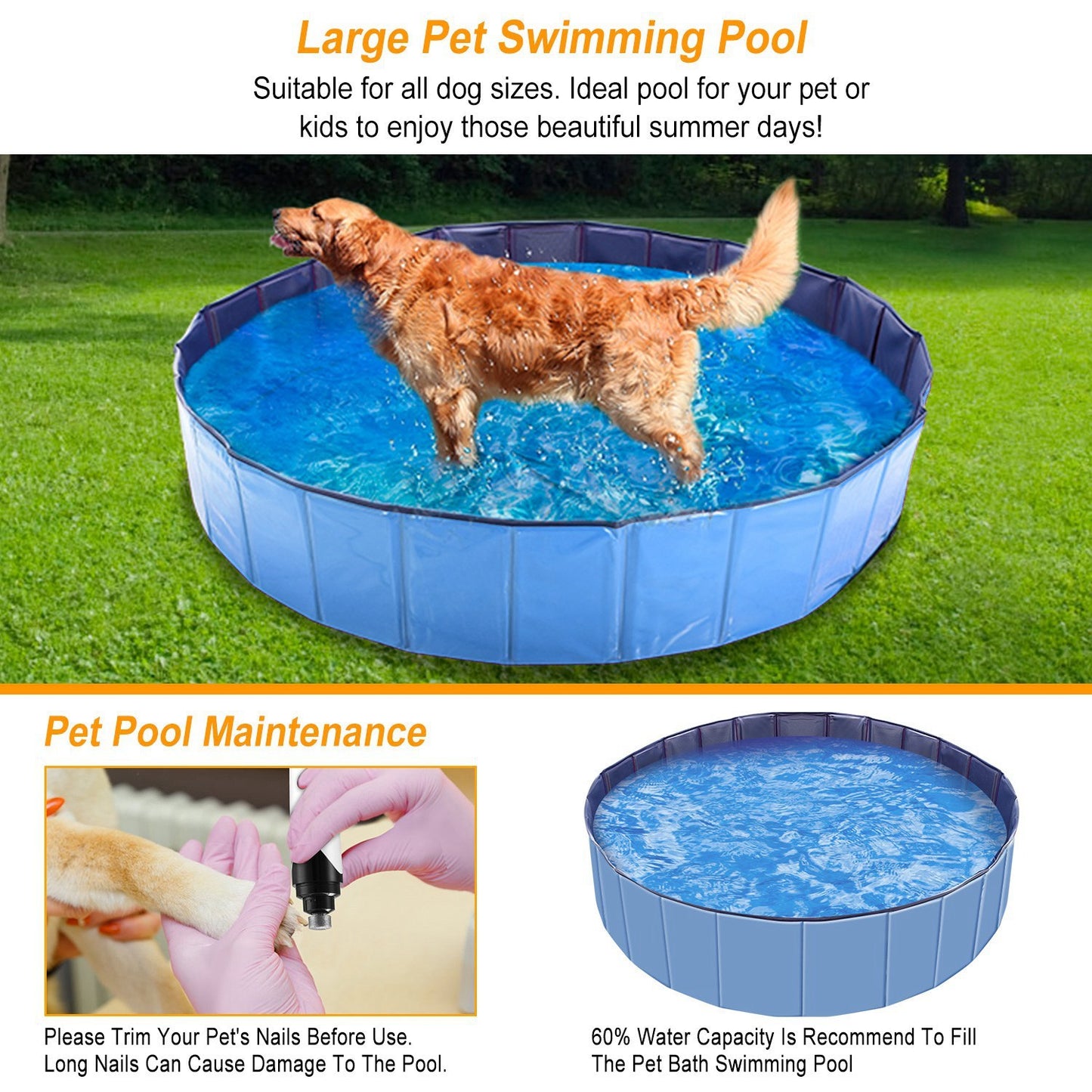 160x160x30cm Foldable Pet Swimming Pool PVC Dog Swim Bath Tub Playmat Portable Collapsible Pet Pool for Dogs Cats Outdoor Indoor Easy Setup Backyard Garden Summer Pet Supplies