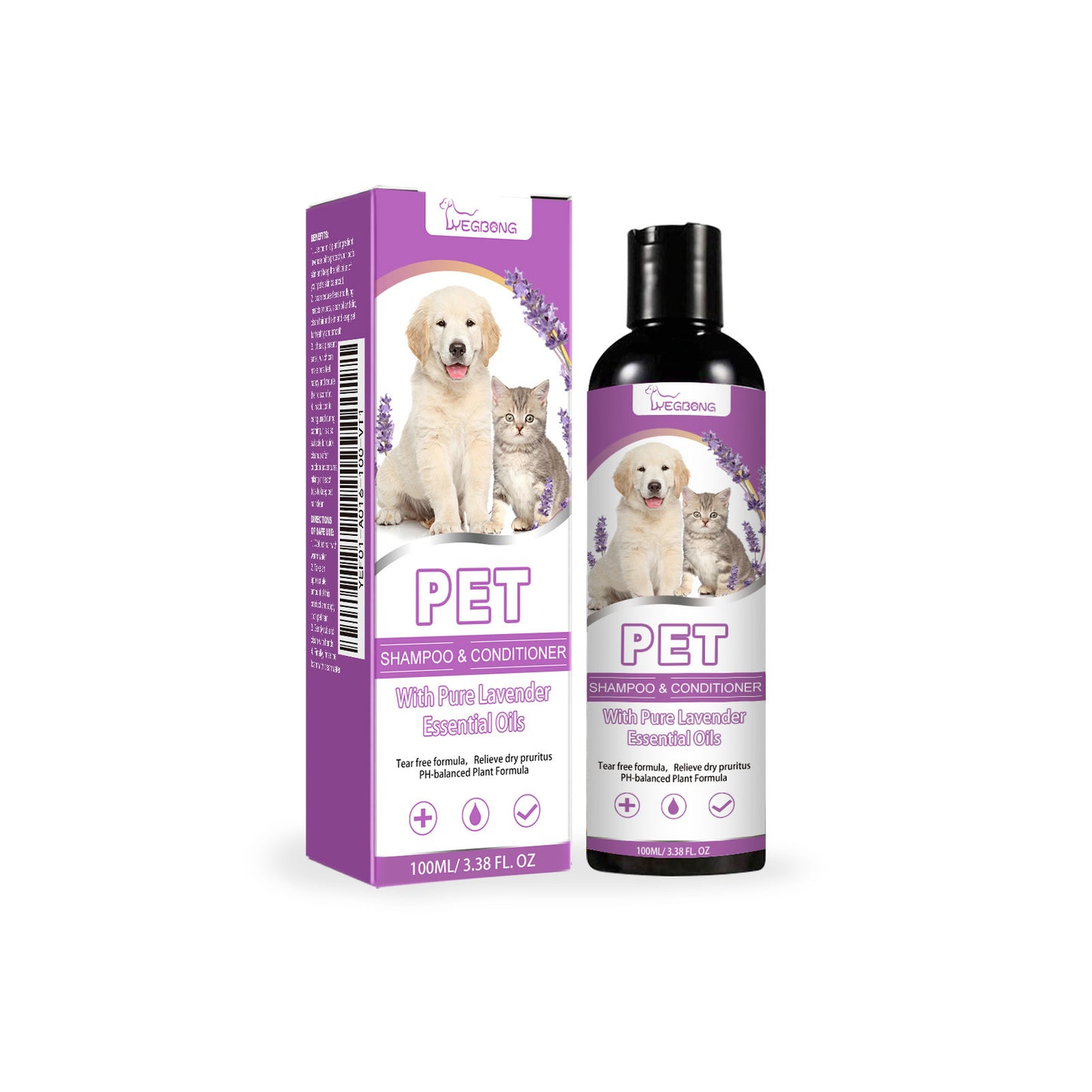 Premium Lavender Oil Pet Shampoo - Mild Plant Formula for Skin pH Balance | Flea Repellent & Deep Cleansing | Fresh Scent for Happy Pets