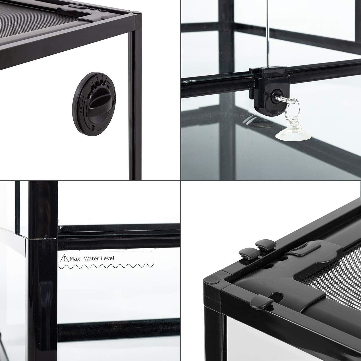 30 Gallon Large Assembled Reptile Glass Terrarium Front Opening Double Hinged Door Top Screen Ventilation Breeding Tank for Lizards Snakes Turtles Amphibians Reptile Habitat