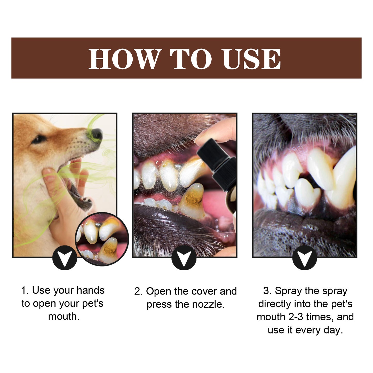 Pet Tooth Cleaning Spray 99% Oral Bacteria Killer Enzyme-Activated Formula Quick Bad Breath Elimination Plaque Tartar Remover Pet Dental Care Spray for Dogs Cats Oral Hygiene Pet Supplies