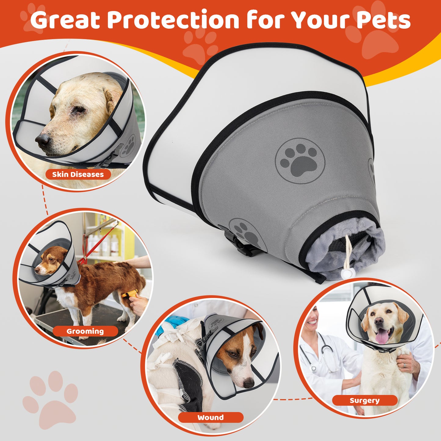 Pet Elizabethan Collar Double Layer Soft Comfortable Anti Licking Bite Cone for Dogs Cats Post Surgery Healing Protective Pet Cone Collar