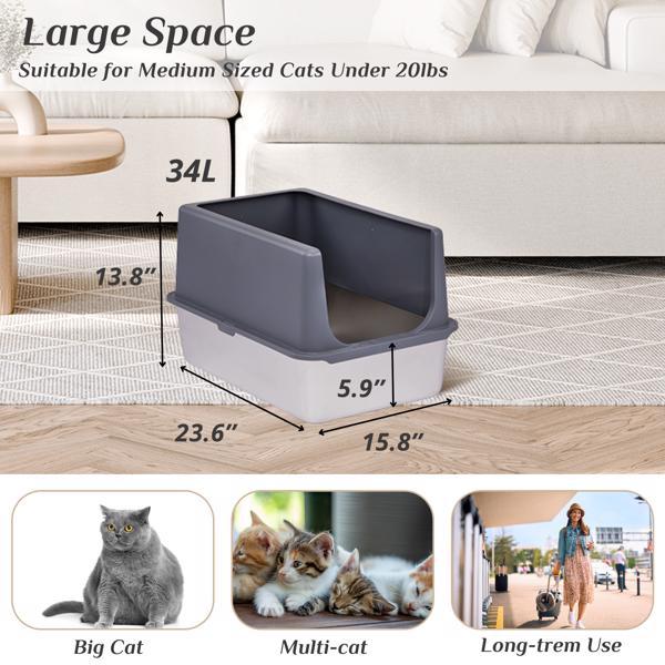 Premium Stainless Steel Cat Litter Box - with Shovel & Mat | Odor Resistant, Easy Clean, Durable Design