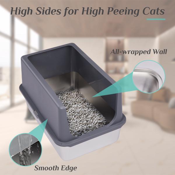 Premium Stainless Steel Cat Litter Box - with Shovel & Mat | Odor Resistant, Easy Clean, Durable Design