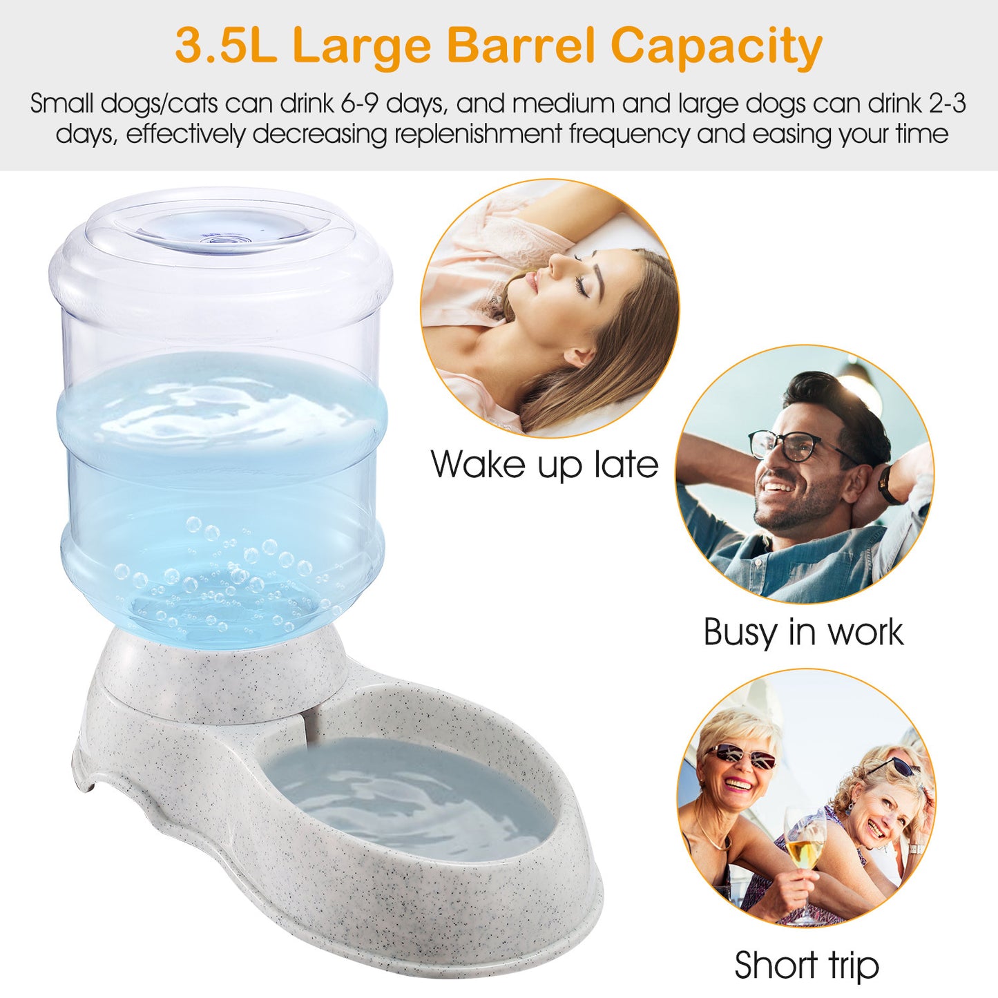 3.5L 1Gal Pet Water Dispenser Gravity Self-Dispensing Automatic Waterer for Cats Dogs Large Capacity BPA-Free Durable Pet Water Feeder Anti-Slip Base Pet Supplies