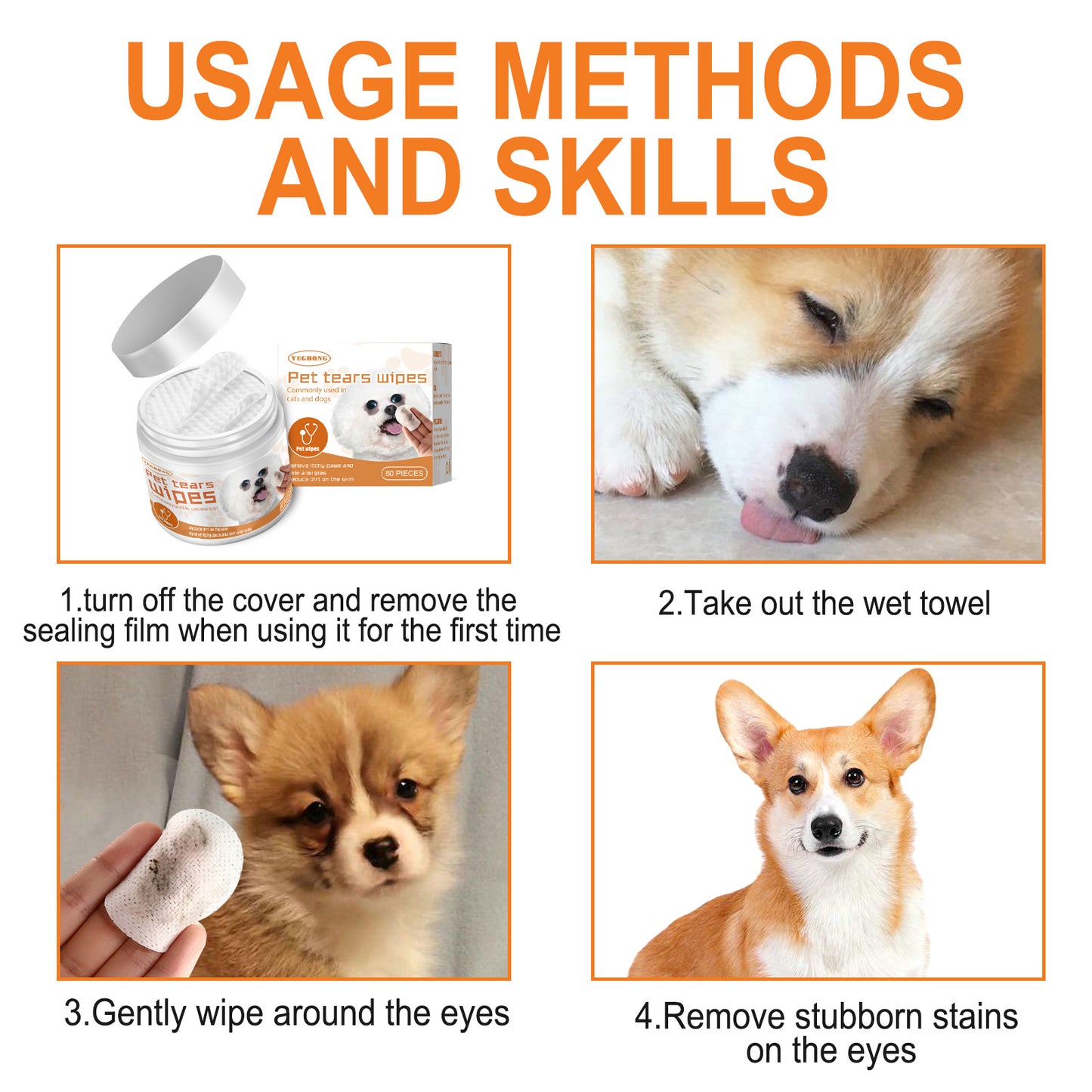Yegbong Pet Eye - Cleaning Wipes for Dogs and Cats Tear - Stain Removal Remove Eye Dirt Soft Cotton Pad Gentle and Non - Irritating