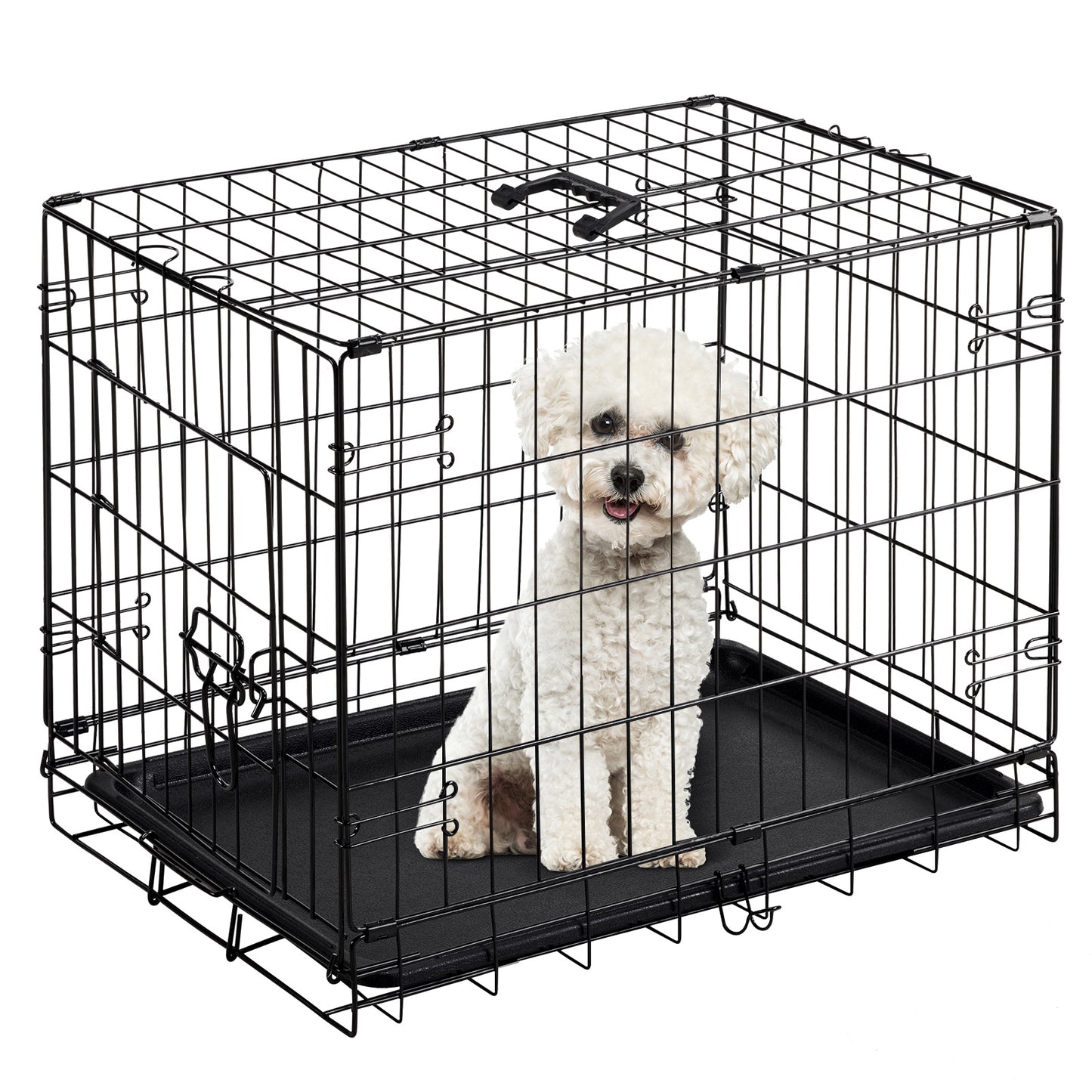 24 Inch Single Door Dog Cage Foldable Wire Crate for Small Medium Dogs Sturdy Metal Pet Kennel with Locking System Portable Indoor Outdoor Pet Cage with Removable Pan