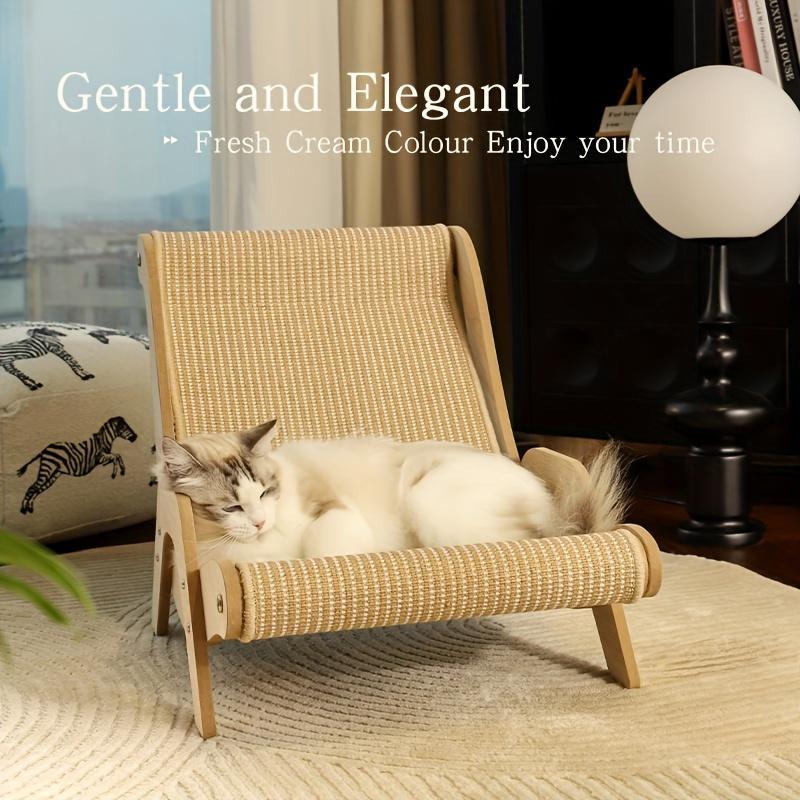 2 in 1 Cat Hammock and Scratcher Durable Linen Rope Cat Bed All Season Pet Resting Chair for Kittens Small Pets Cozy Scratch Pad for Claw Sharpening