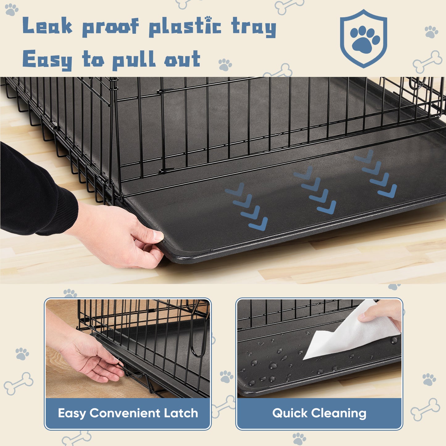 24 Inch Single Door Dog Cage Foldable Wire Crate for Small Medium Dogs Sturdy Metal Pet Kennel with Locking System Portable Indoor Outdoor Pet Cage with Removable Pan