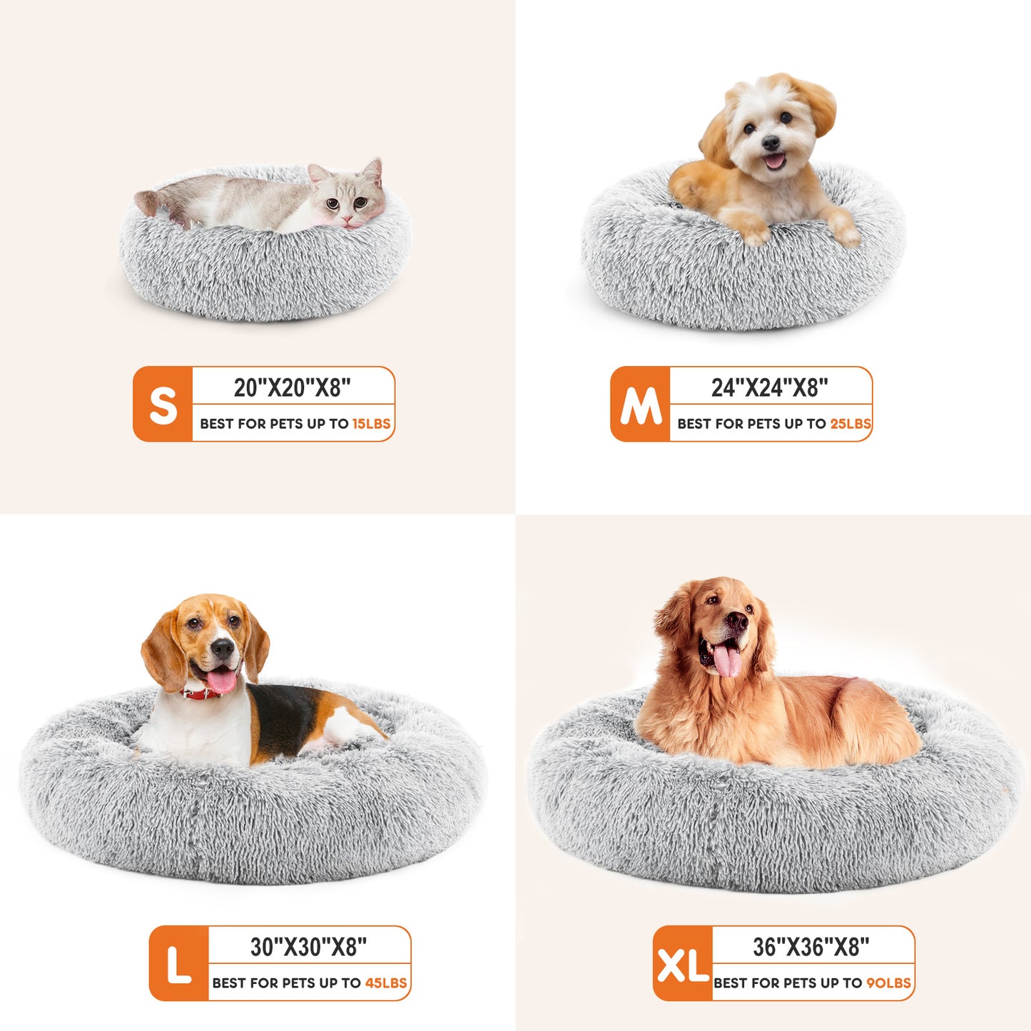 24in Anti-Slip Round Fluffy Faux Fur Pet Bed - Holds Up to 25lbs Pets