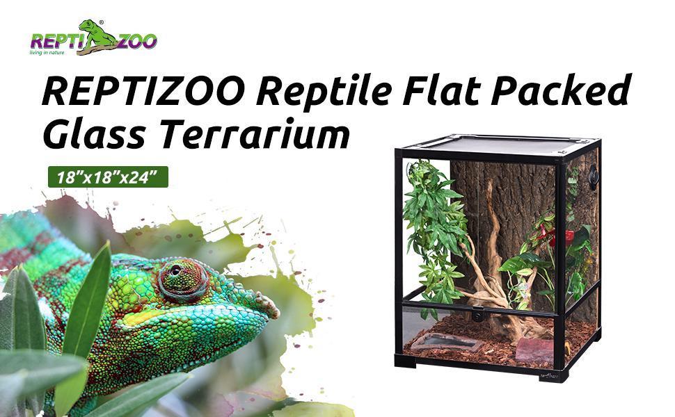 30 Gallon Large Assembled Reptile Glass Terrarium Front Opening Double Hinged Door Top Screen Ventilation Breeding Tank for Lizards Snakes Turtles Amphibians Reptile Habitat