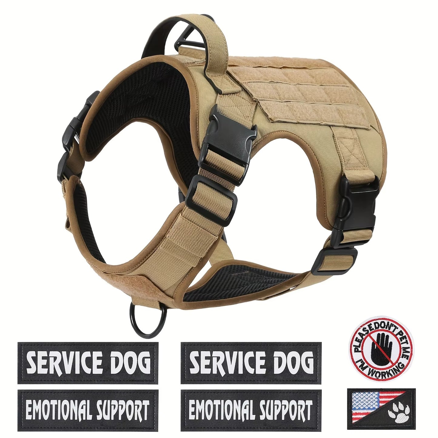 Premium American Tactical Pet Harness Vest - Service Dog Gear | Adjustable Reflective Design, Metal Buckle for Hiking Training