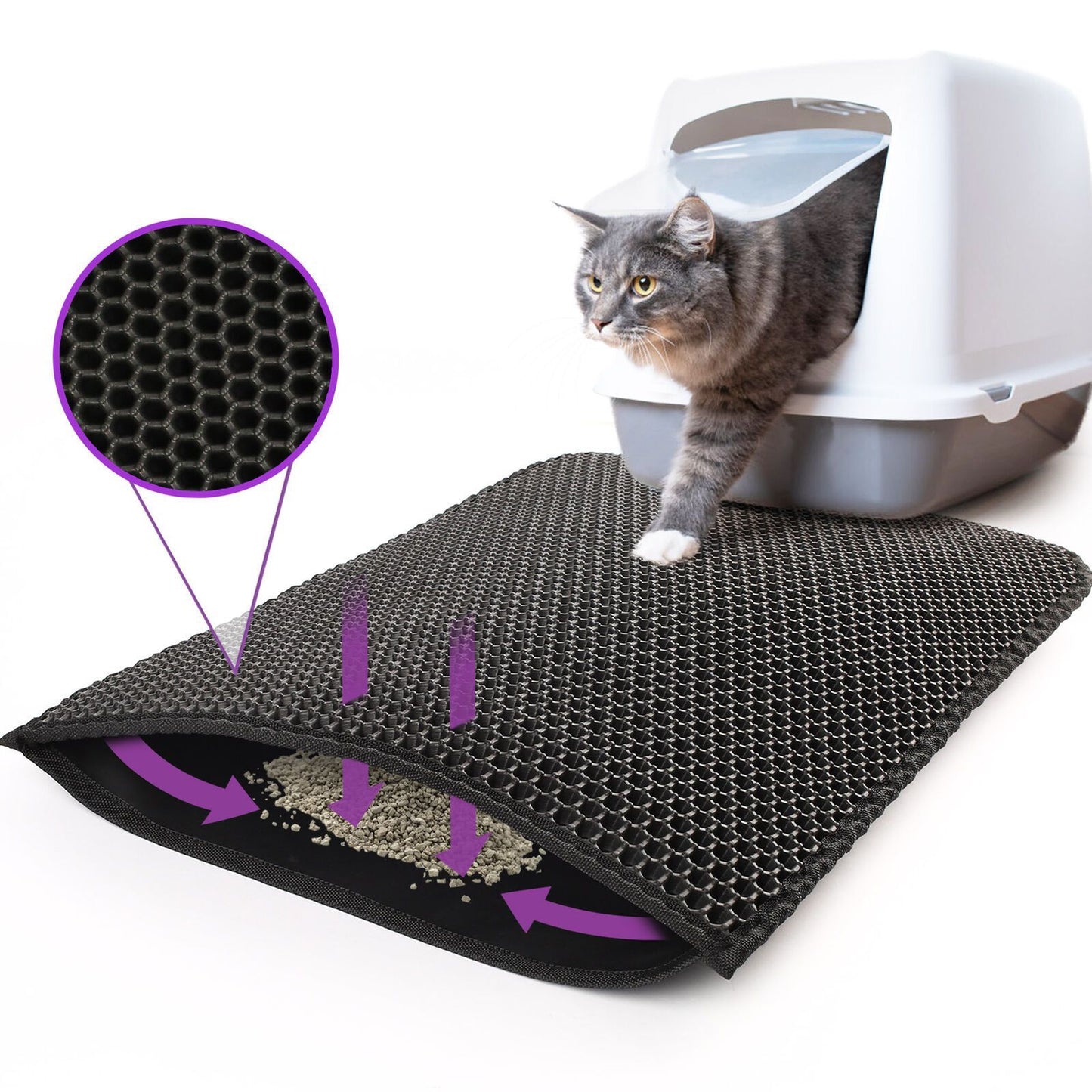 Premium Kitty Cat Litter Mat Honeycomb Double Layer Waterproof EVA Non Slip Litter Trapper Washable Pad for Litter Boxes Cat Litter Catcher Mat