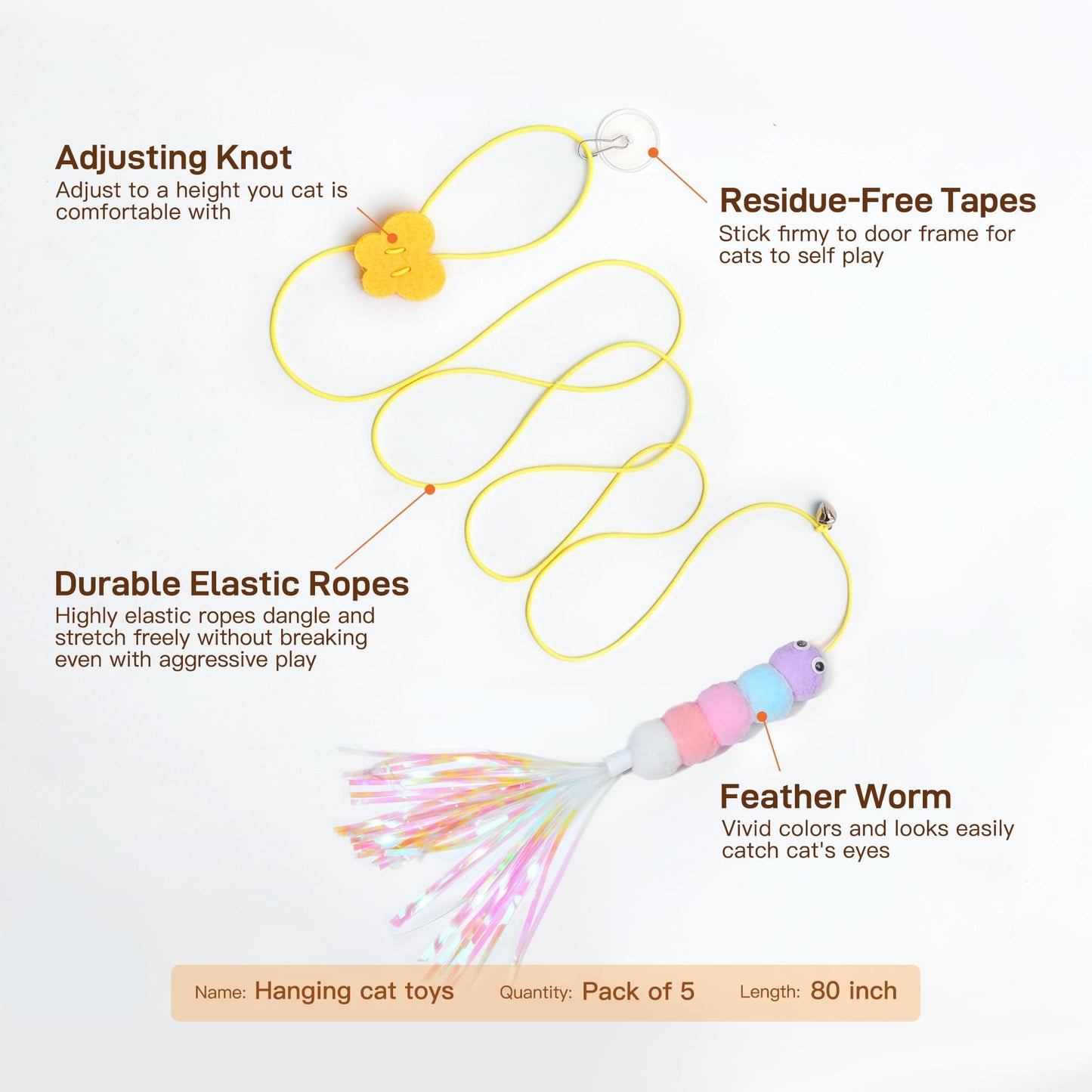 5 Pcs Interactive Cat Feather Toys for Mental Physical Stimulation Lonely Cat Companion Entertainment Plush Feather Teaser Toys for Indoor Cats
