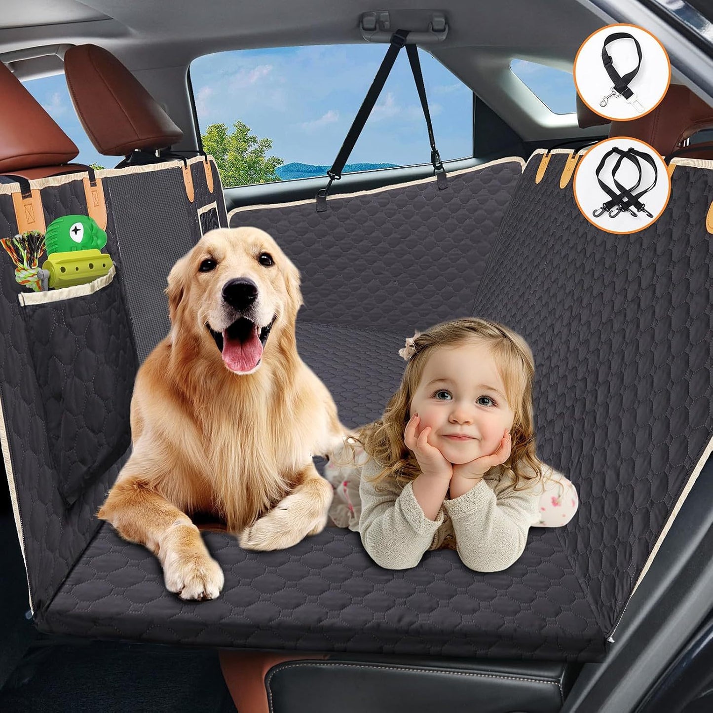 Premium Dog Car Back Seat Extender - Waterproof Hammock | 600D Heavy Duty, Scratch Proof, Non-Slip | Hard Bottom Detachable for SUVs, Travel