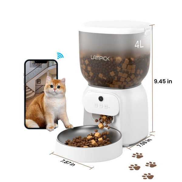 LAMPICK 1080P HD Smart Cat Feeder with Camera - App-Controlled Auto Feeding, Two-Way Audio, Motion Detection