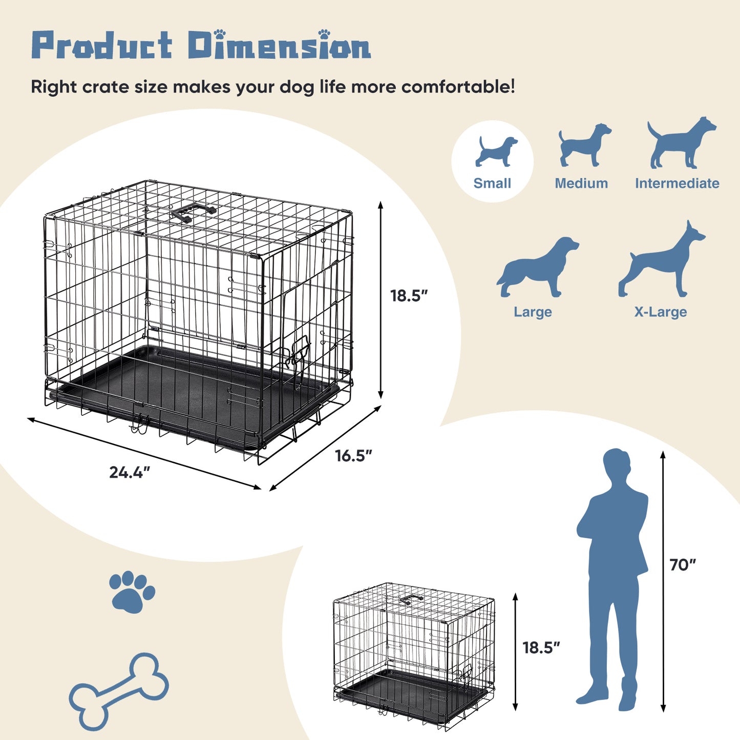 24 Inch Single Door Dog Cage Foldable Wire Crate for Small Medium Dogs Sturdy Metal Pet Kennel with Locking System Portable Indoor Outdoor Pet Cage with Removable Pan