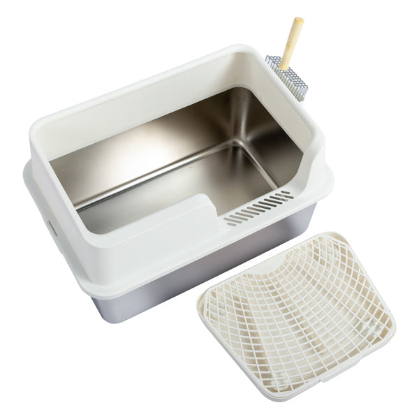 Stainless Steel Cat Litter Box - Extra Large, Anti-Tracking, Odor-Resistant with Filter Pedal