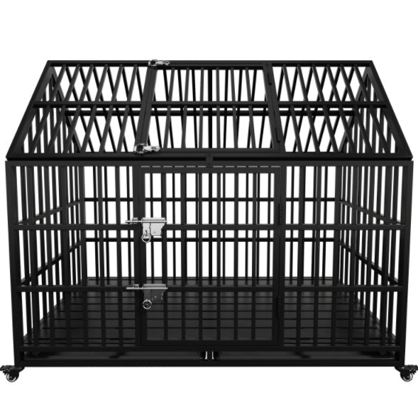 Premium 54inch Heavy Duty Dog Crate - Extra Large for Large Dogs | Indestructible Metal, Double Door, Foldable for Travel Training