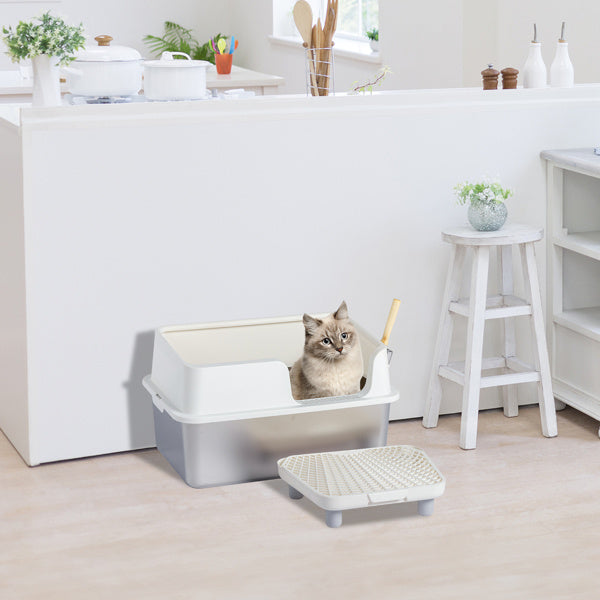 Stainless Steel Cat Litter Box - Extra Large, Anti-Tracking, Odor-Resistant with Filter Pedal
