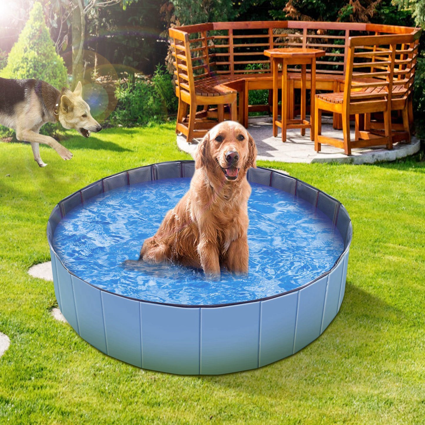160x160x30cm Foldable Pet Swimming Pool PVC Dog Swim Bath Tub Playmat Portable Collapsible Pet Pool for Dogs Cats Outdoor Indoor Easy Setup Backyard Garden Summer Pet Supplies