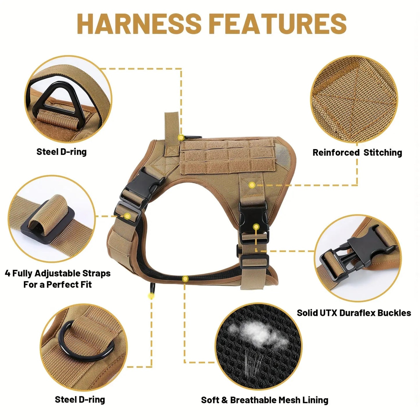Premium American Tactical Pet Harness Vest - Service Dog Gear | Adjustable Reflective Design, Metal Buckle for Hiking Training