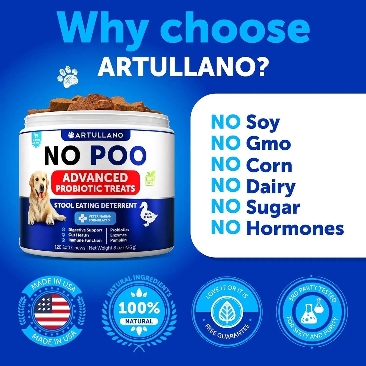 Vet - Formulated Dog No Poo Chews Stop Poop Eating - Probiotics & Enzymes Formula Prevent Coprophagia, Support Gut Health Immune Boosting Treats for Puppies & Dogs