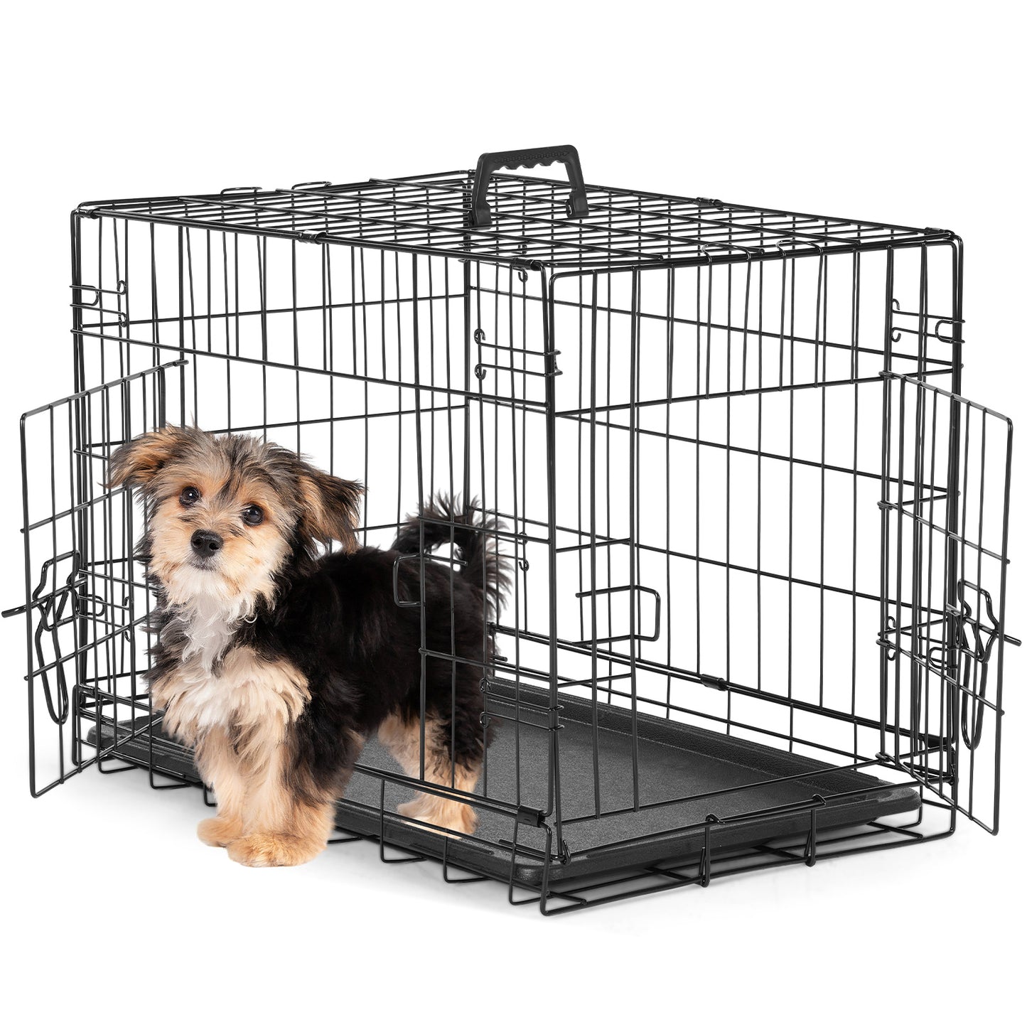2-Door Dog Cage Heavy Duty Metal Dog Crate with Double Doors Foldable Portable Pet Kennel for Medium Large Dogs Indoor Outdoor Travel Crate with Divider Tray Leak-Proof Design Pet Supplies