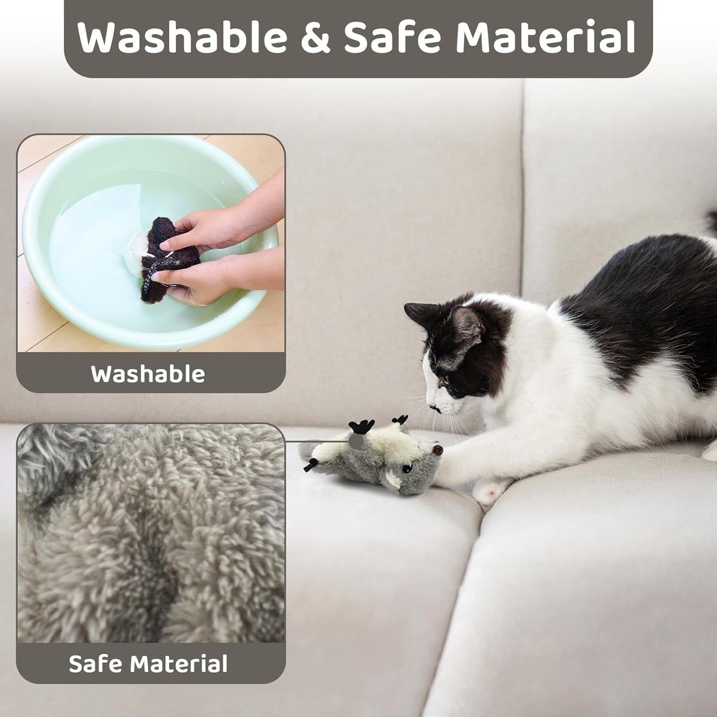 Premium PROKEl Catnip Cat Toys - Rechargeable Flapping Squirrel | Touch-Activated Lifelike Interactive Toy | Kicker Plush for All Breeds
