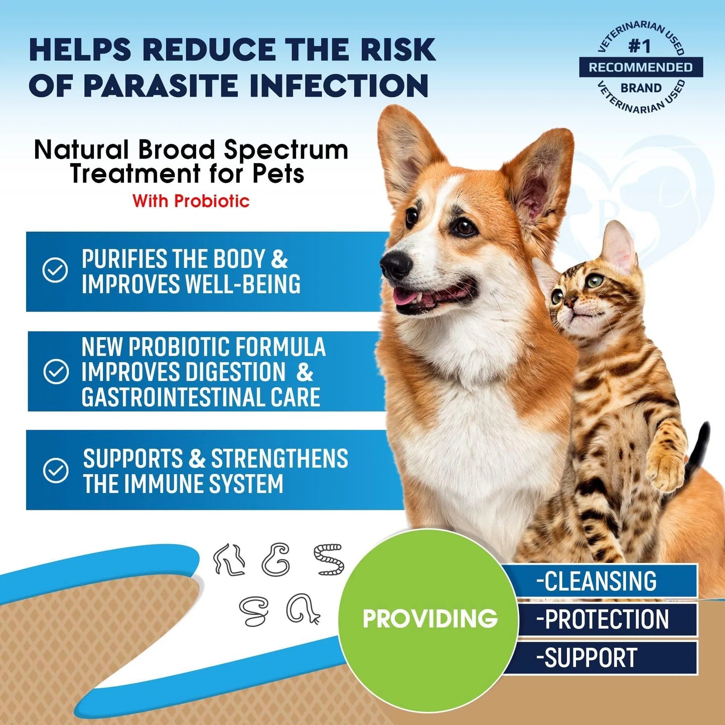 Natural Probiotic Dewormer for Cats & Dogs - Herbal Liquid Drops Parasite Prevention & Digestive Support - Safe for Kittens & Puppies Daily Use - Mix with Pet Food for Worm Control