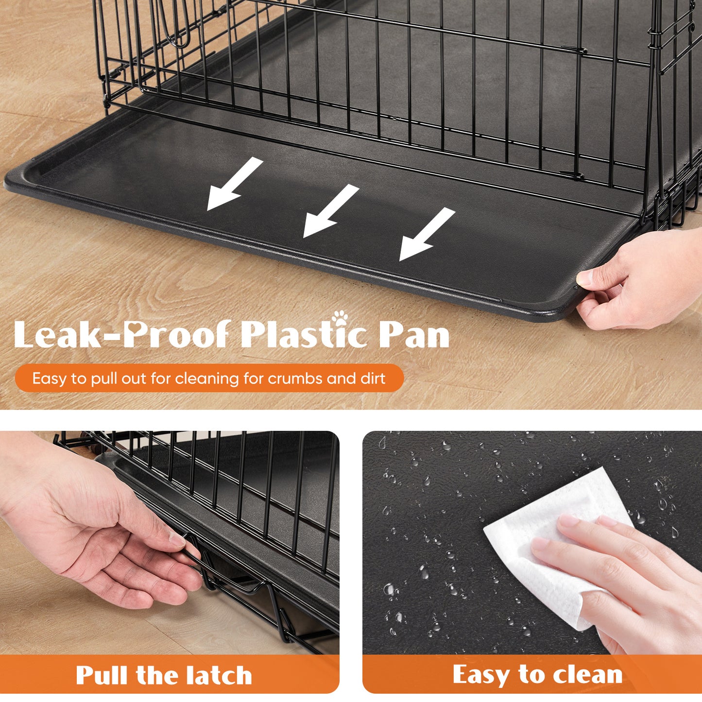 2-Door Dog Cage Heavy Duty Metal Dog Crate with Double Doors Foldable Portable Pet Kennel for Medium Large Dogs Indoor Outdoor Travel Crate with Divider Tray Leak-Proof Design Pet Supplies