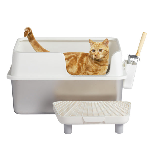 Stainless Steel Cat Litter Box - Extra Large, Anti-Tracking, Odor-Resistant with Filter Pedal