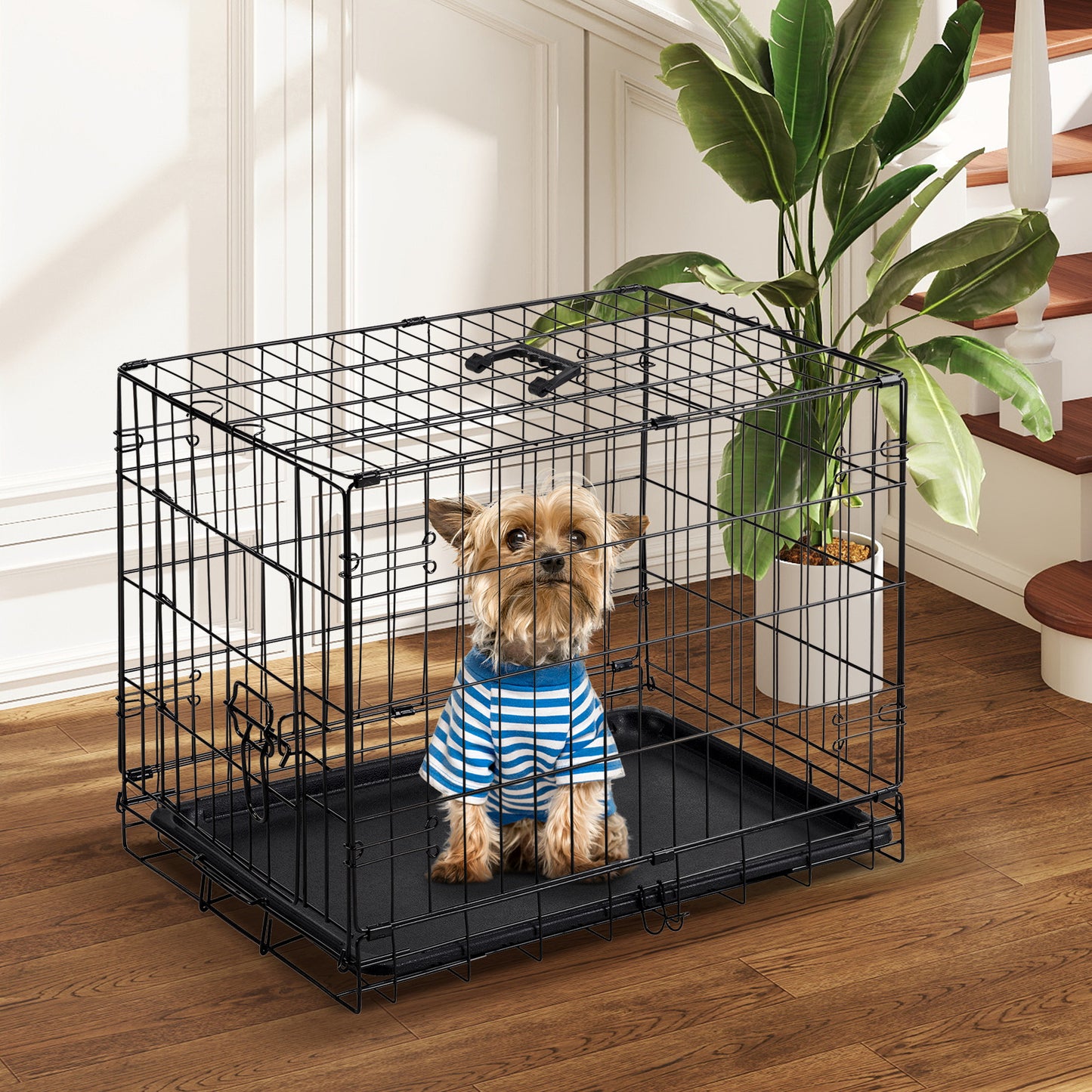 24 Inch Single Door Dog Cage Foldable Wire Crate for Small Medium Dogs Sturdy Metal Pet Kennel with Locking System Portable Indoor Outdoor Pet Cage with Removable Pan