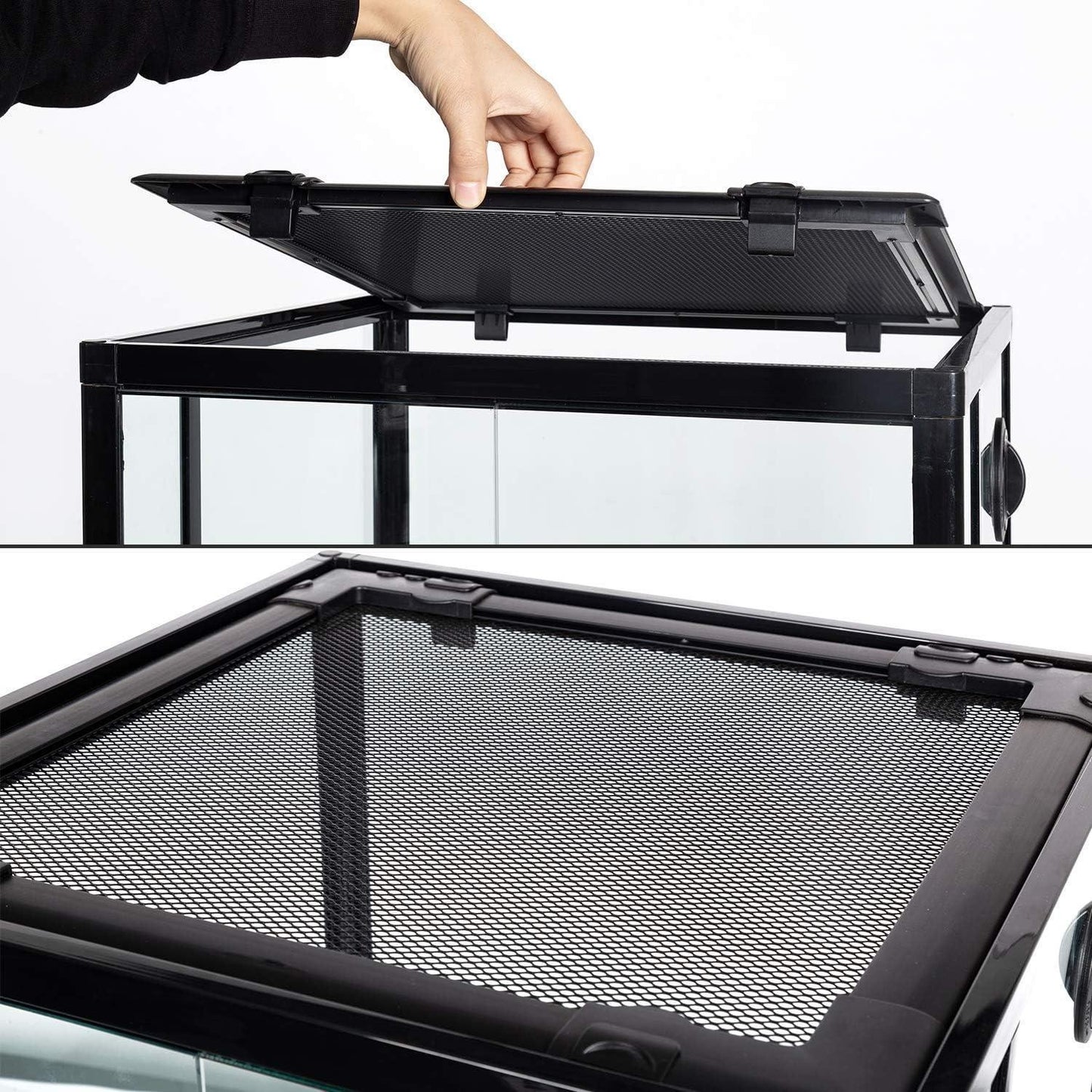 30 Gallon Large Assembled Reptile Glass Terrarium Front Opening Double Hinged Door Top Screen Ventilation Breeding Tank for Lizards Snakes Turtles Amphibians Reptile Habitat