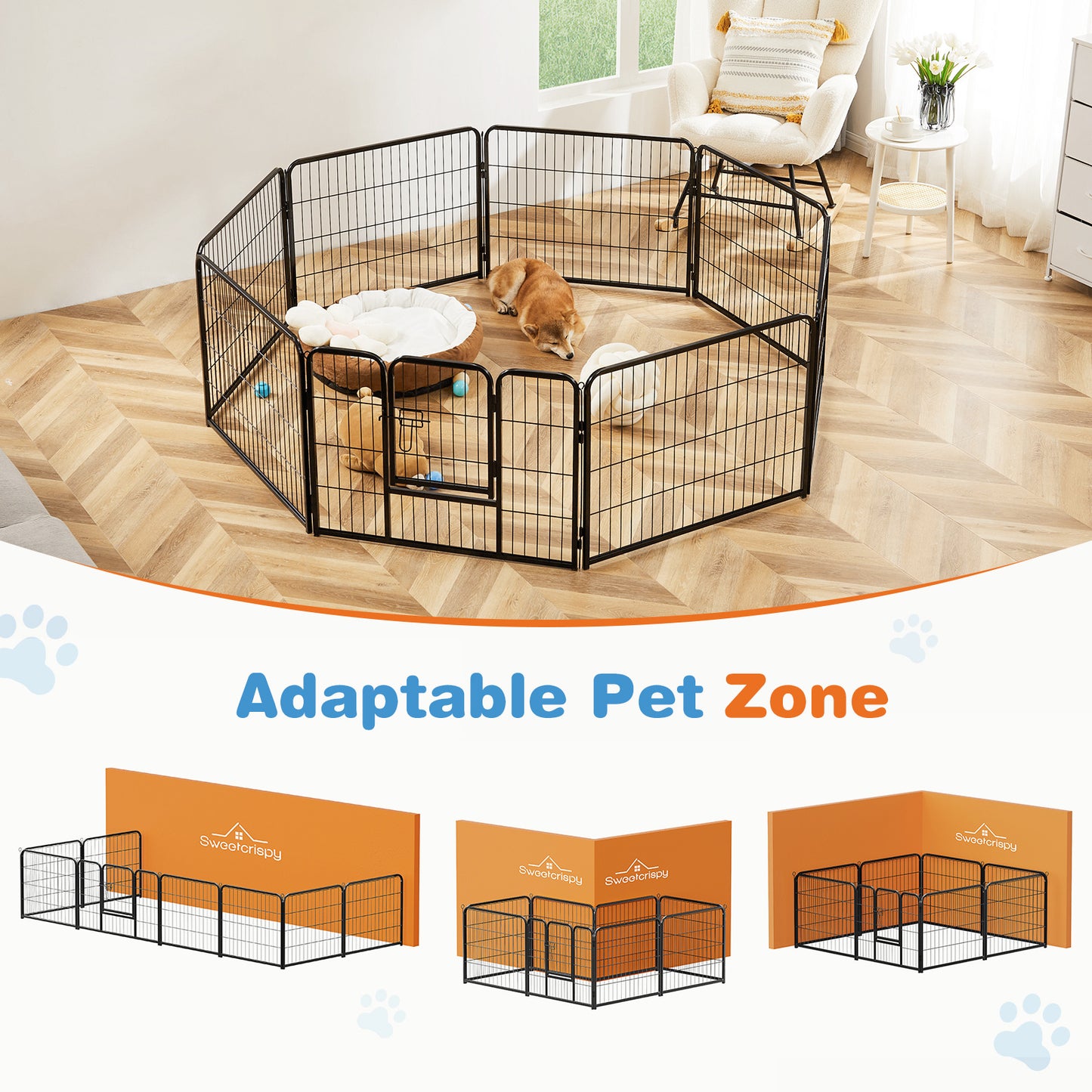 Dog Playpen Indoor Fence Pet Play Yard Game Fence Foldable Portable Dog Enclosure for Puppy Training Exercise Playpen with Gate Sturdy Metal Pet Fence Indoor Outdoor Pet Supplies