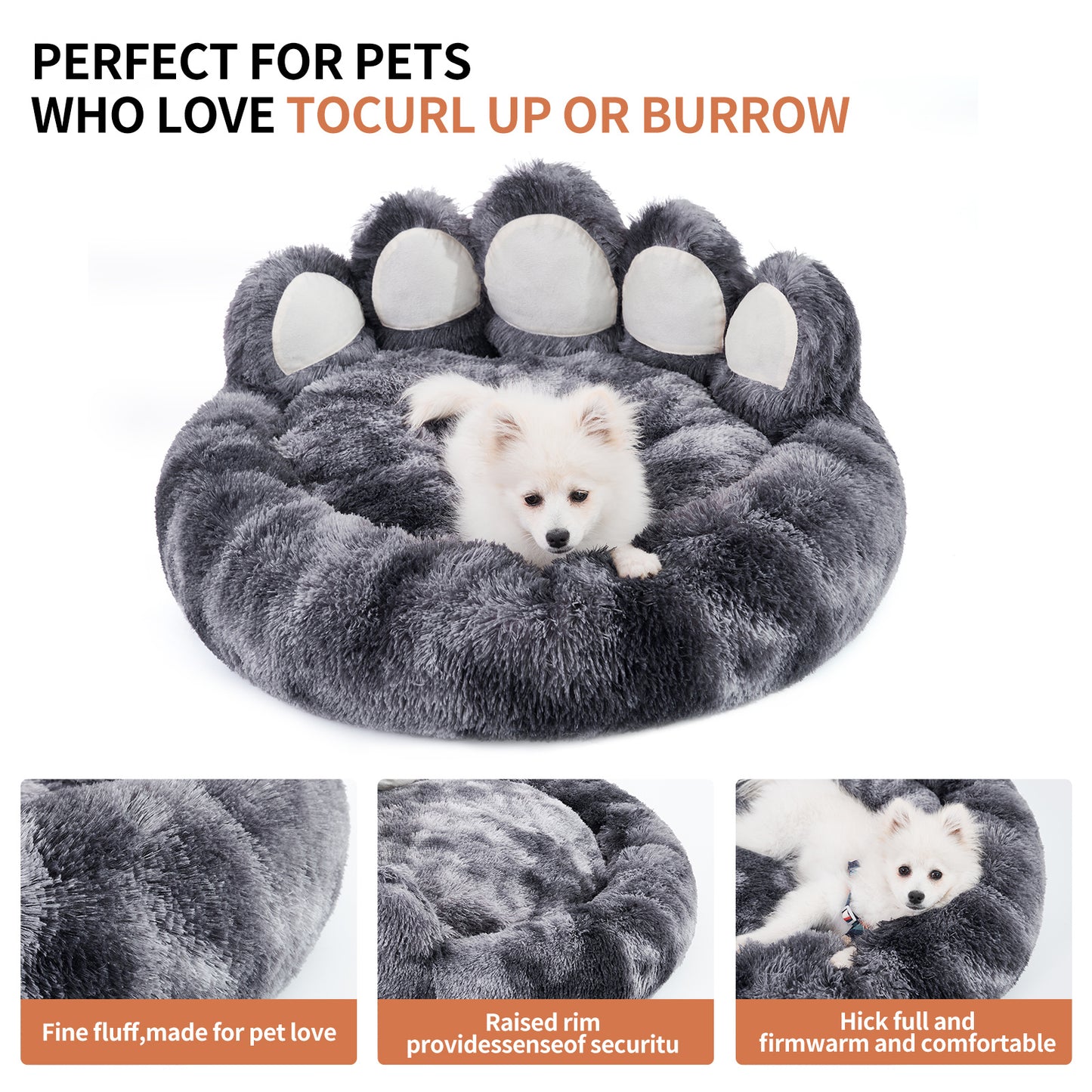 Bear Paw Dog Bed Plush Ultra-Soft Pet Bed for Small Medium Dogs Cats Indoor Non-Slip Cushioned Pet Furniture