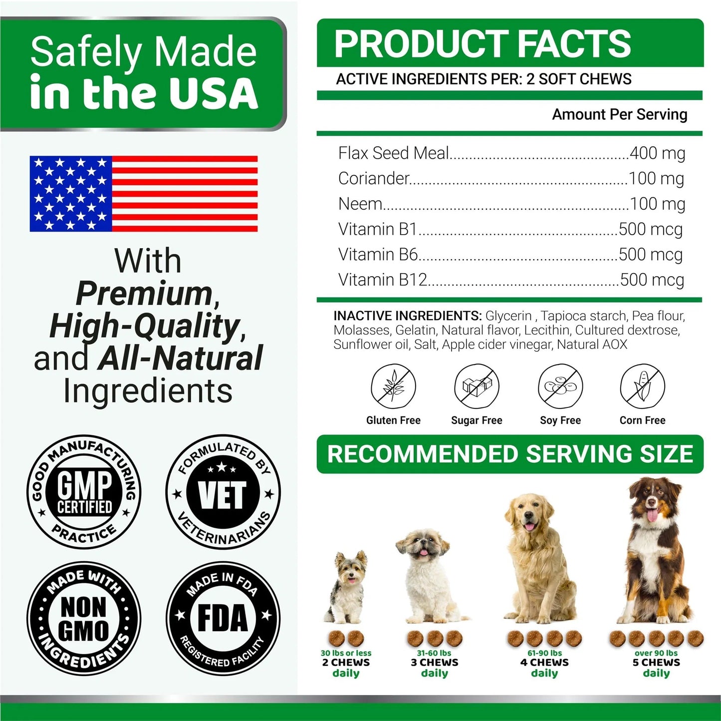 USA-Made Natural Flea & Tick Chewables for Dogs - 170 Treats All-Breed & All-Age Prevention - Delicious Tasty Flea Tick Treatment