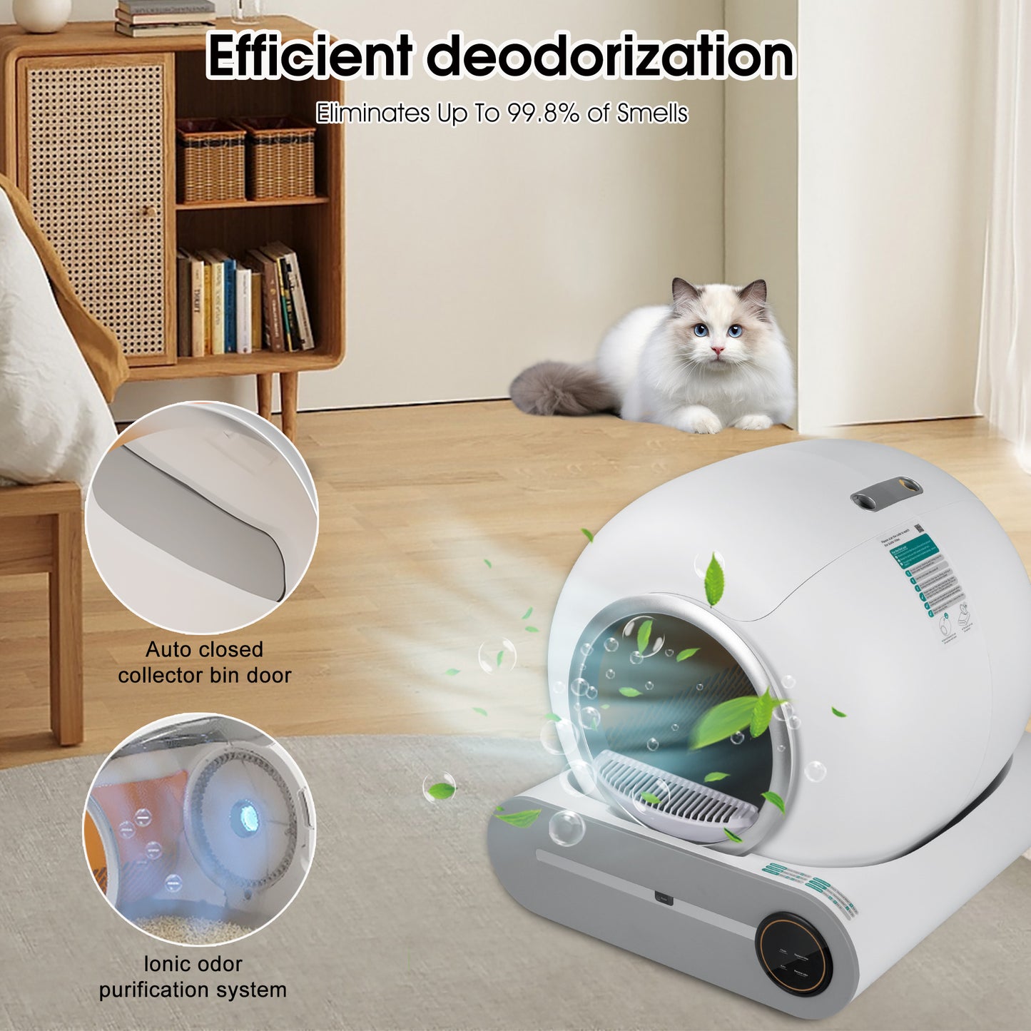 Self-cleaning Litter Box Automatic Scooping Deodorization App Control 2.4G WiFi Intelligent Litter Box with Padding