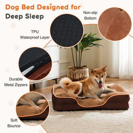 Memory Foam Pet Bed for Small Pets - Washable Removable Cover - Non-Slip Waterproof Base