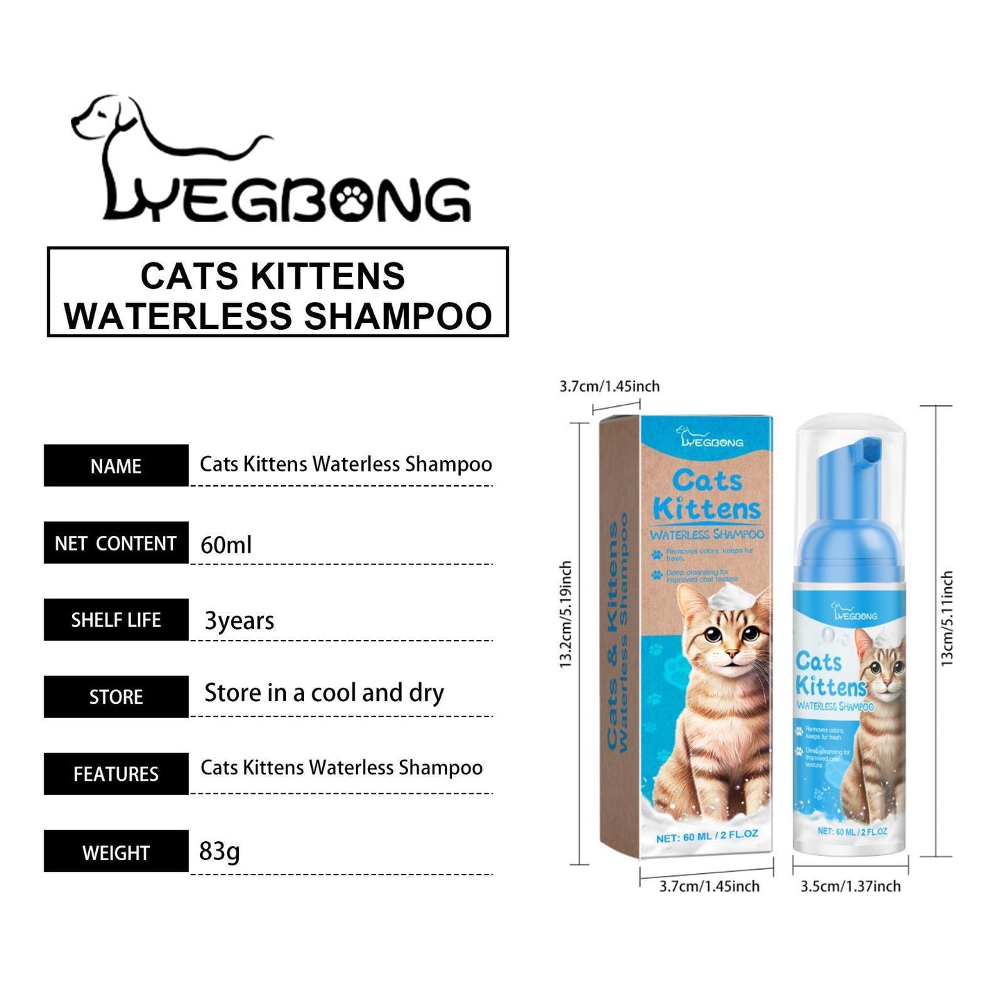 Premium Yegebang Cat Cleaning Mousse Natural Formula Mild Non-Irritating Gentle Pet Grooming Mousse for Cats Kittens Hypoallergenic No-Rinse Cat Bath Solution Pet Grooming Supplies