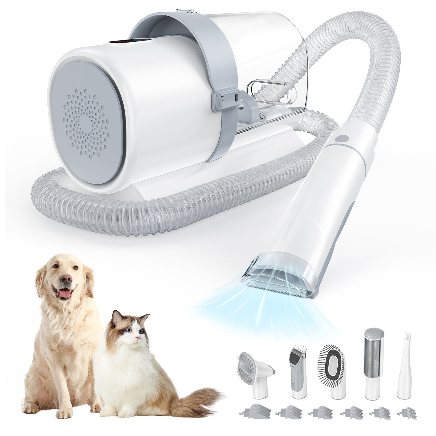 Pet Grooming Cleaning Kit 6 Size Clipper Guide Comb 99% Pet Hair Removal Vacuum Roller Brush Nozzle Head Multi Tool Set for Home Sofa Car Pet Hair Care